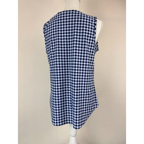 Jude Connally women's large blue and white checked v-neck fitted tank top blouse - Picture 4 of 6
